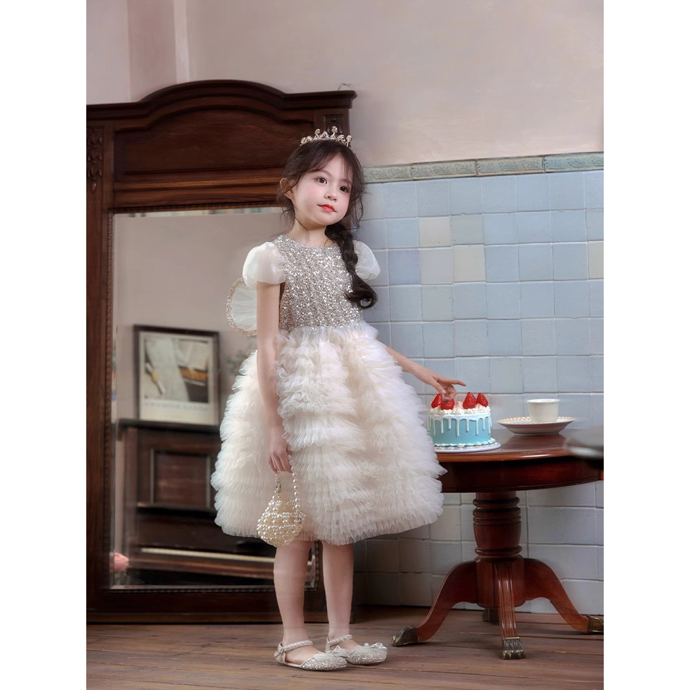 女童连衣裙2025新款夏季洋气无袖背心裙儿童高级感亮片生日礼服裙