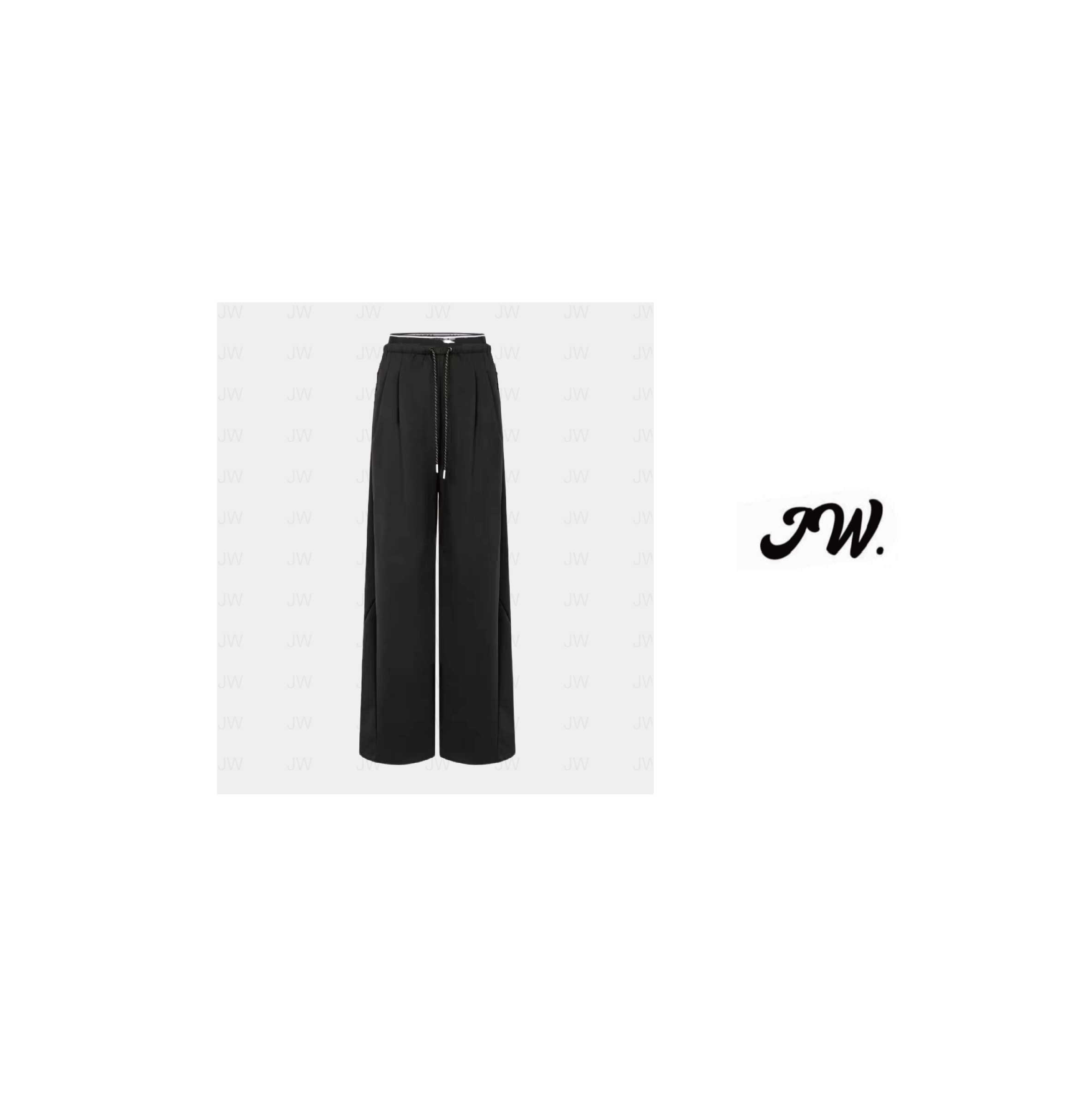 【JW.】AN*双腰头运动裤阔腿裤卫裤长裤休闲裤裤子印花黑色直筒秋冬