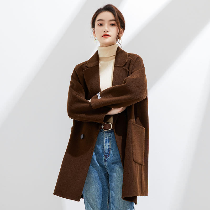 秋冬新款纯羊毛双面绒呢子大衣女中长款宽松羊绒韩版毛呢外套