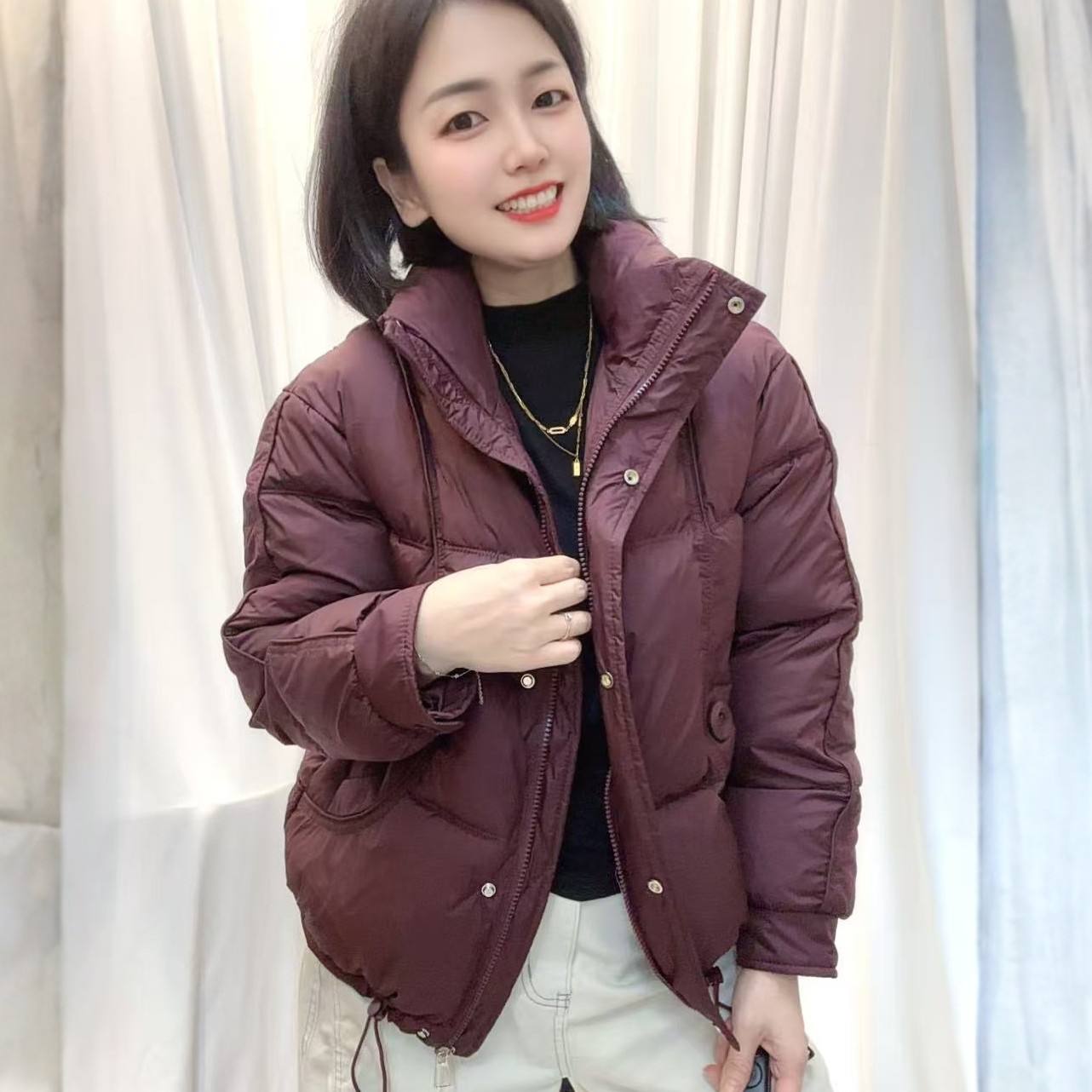 石墨烯云绒女士短款冬季立领外套简约时尚休闲