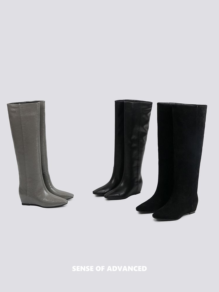 2025英伦时尚方头过膝加大筒围一脚蹬直筒骑士靴内增高秋冬新款