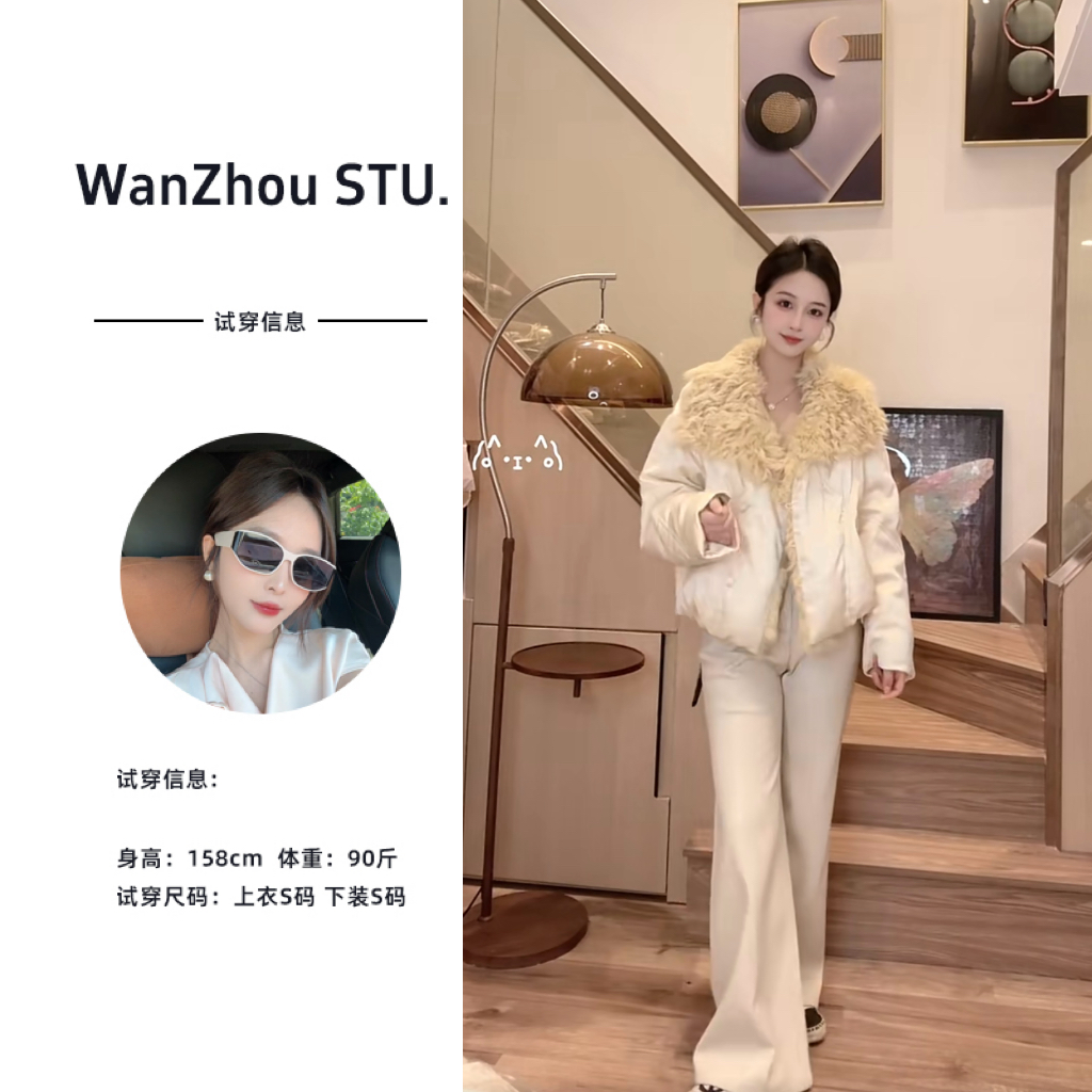 【晚舟】90白鸭绒新款短款派克羽绒服洋气外套H001