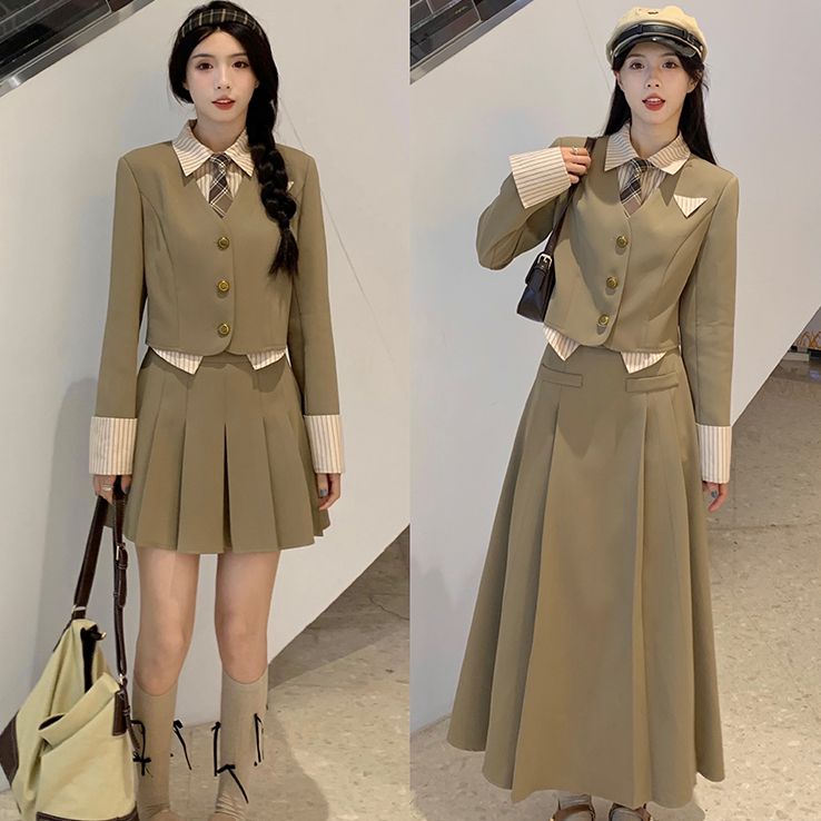 【亏米清苍】C-8454大码春季学院风气质时尚套装