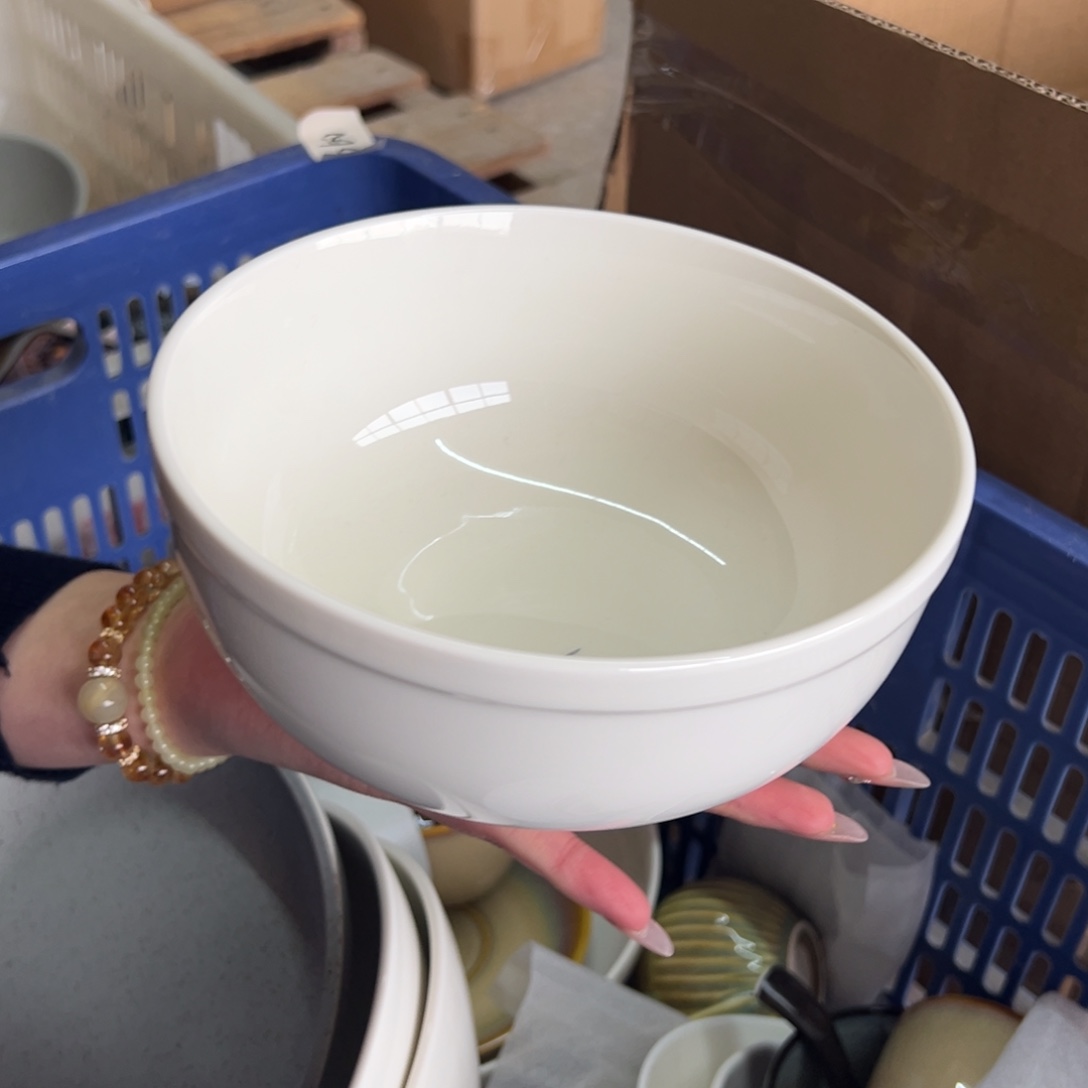 新骨瓷092瑕疵慎拍暖白加厚边7寸面碗