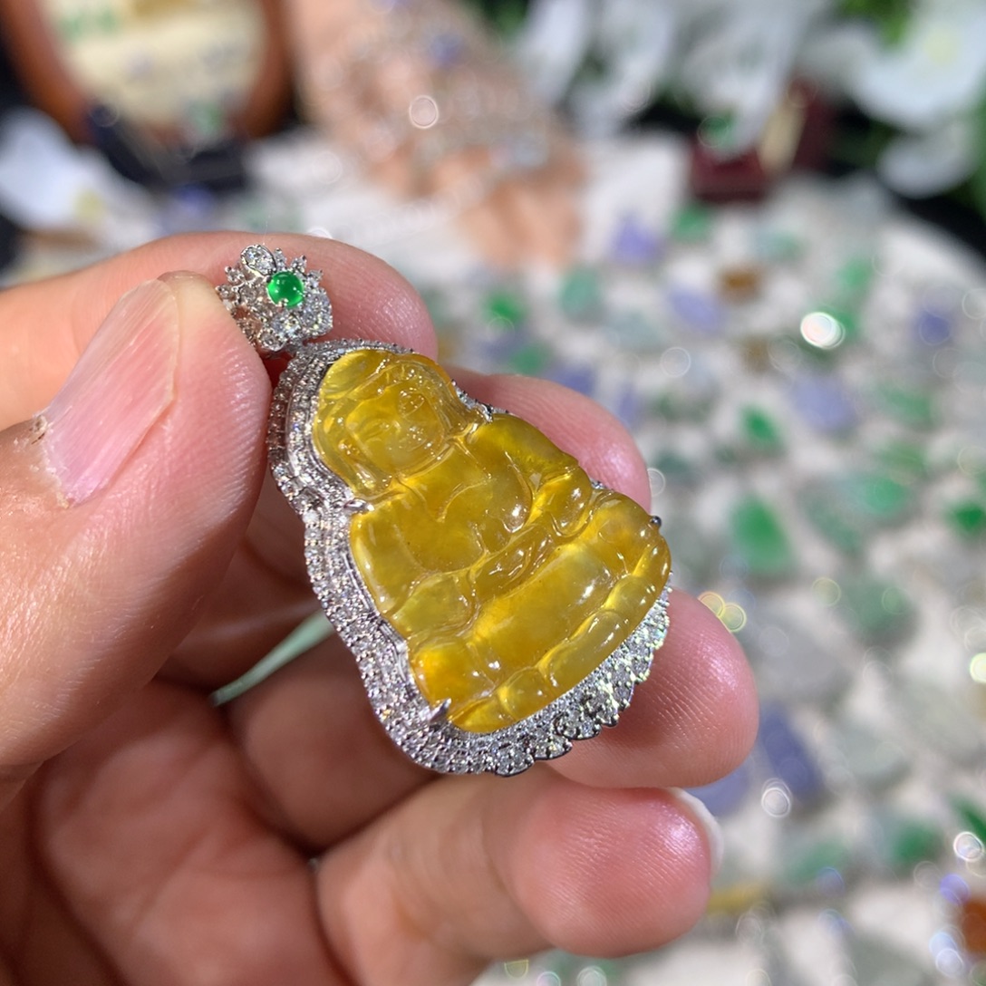 吊坠(不含链)18K金镶嵌翡翠
