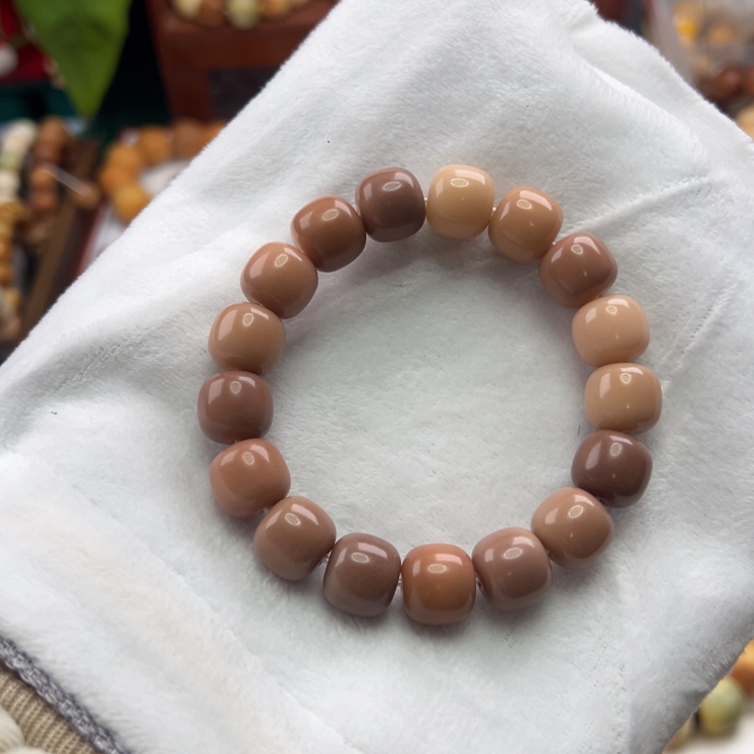 菩提根/象牙果手串卡13桶珠粉色系微瑕