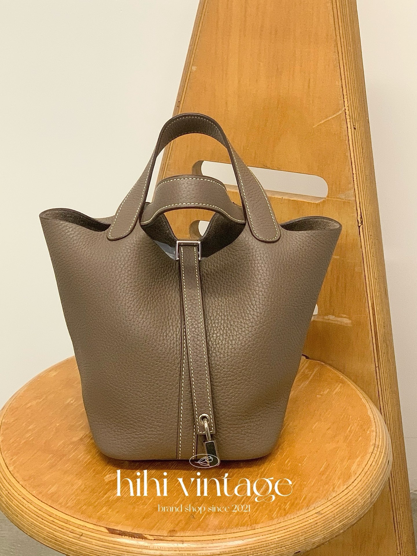95新 Hermes/爱马仕 大象灰菜篮子银扣 A刻 二店