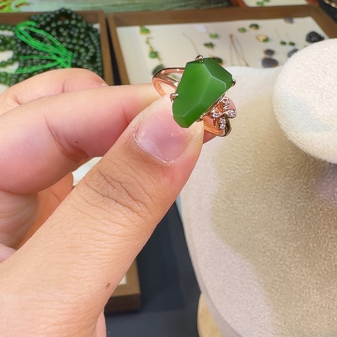 和田玉戒指银S925镶嵌