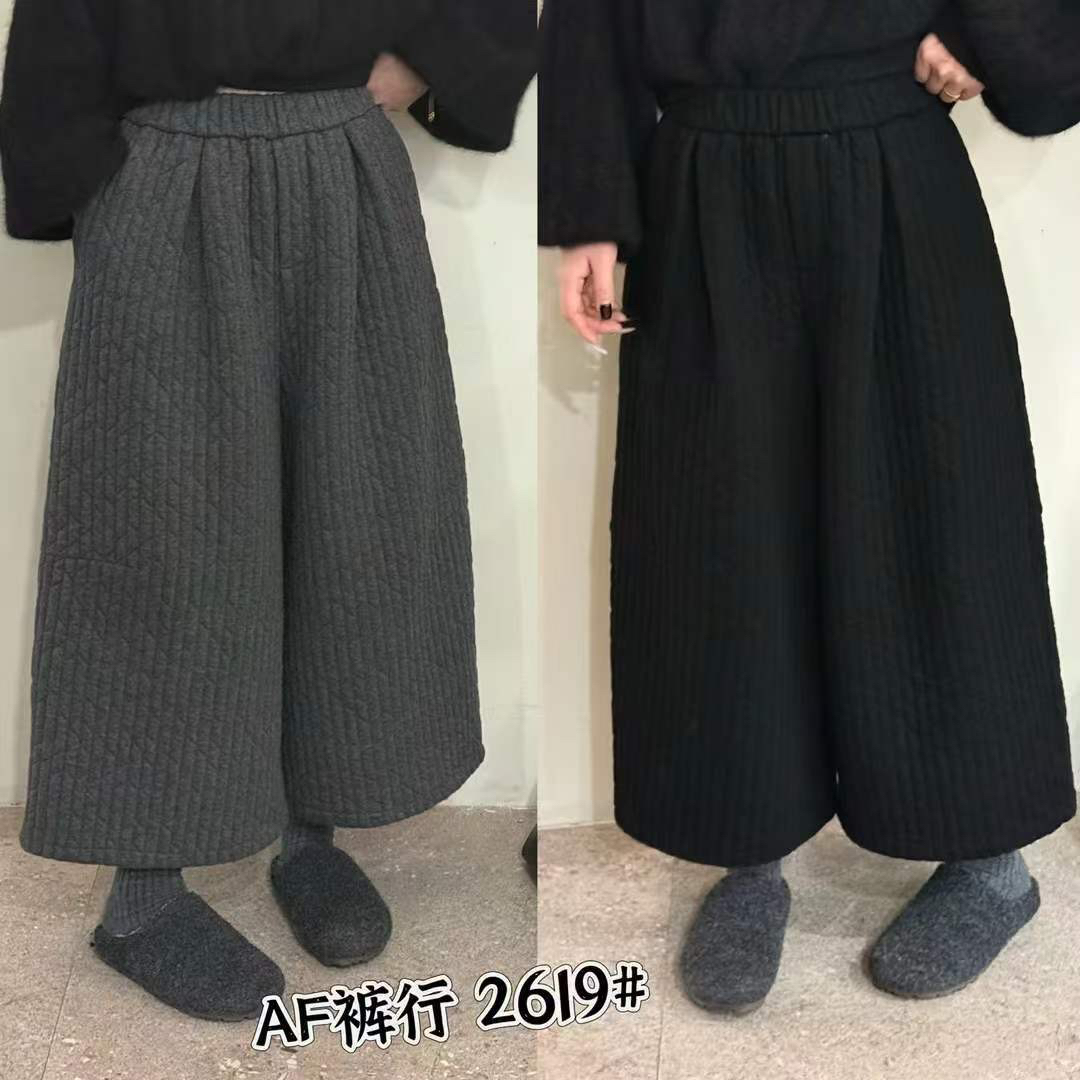 2629#戴戴加绒加厚高腰抽绳显瘦弯刀阔腿八分裤