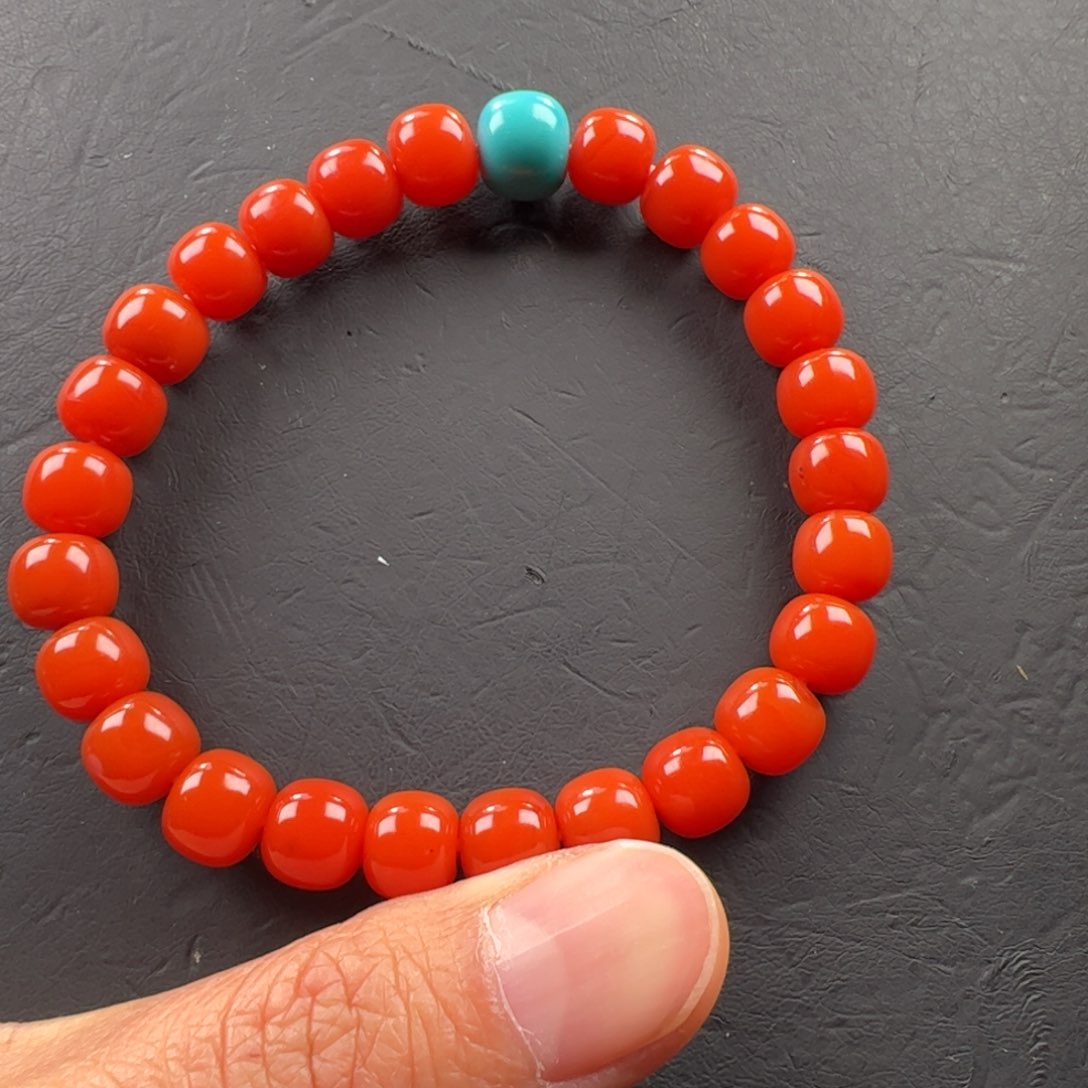 南红玛瑙手串未镶嵌绿松配珠