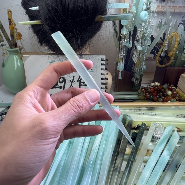 蛇纹石玉发饰未镶嵌长度15