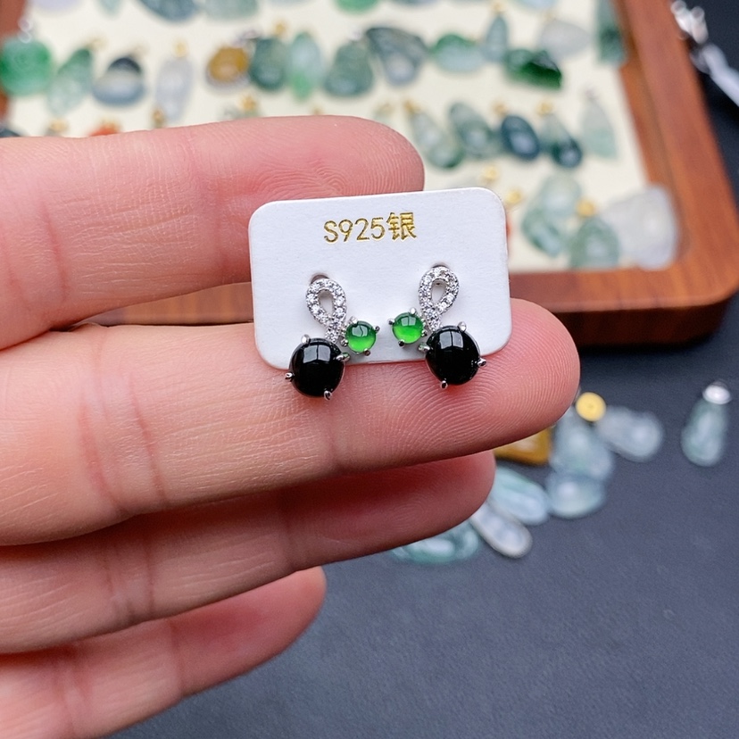 【闪购商品】翡翠耳饰银S925镶嵌耳钉