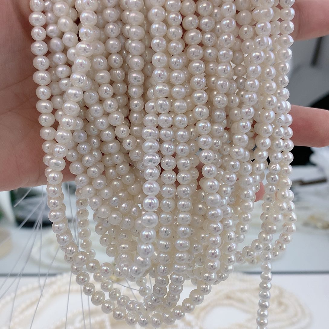 银S925镶嵌耳饰淡水珍珠5m m