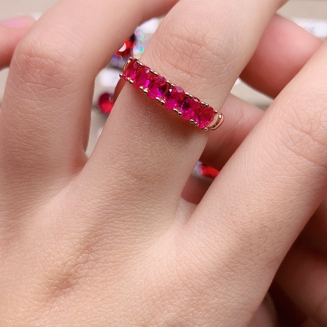 戒指银S925镶嵌红宝石