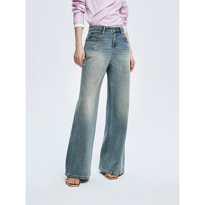 棉仓362619004-初棉冰裂纹棉感斜纹复古蓝牛仔裤