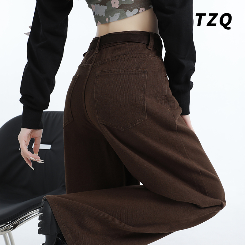 高街加绒直筒牛仔裤女2025新款高腰宽松显瘦垂感阔腿裤TZQ122739