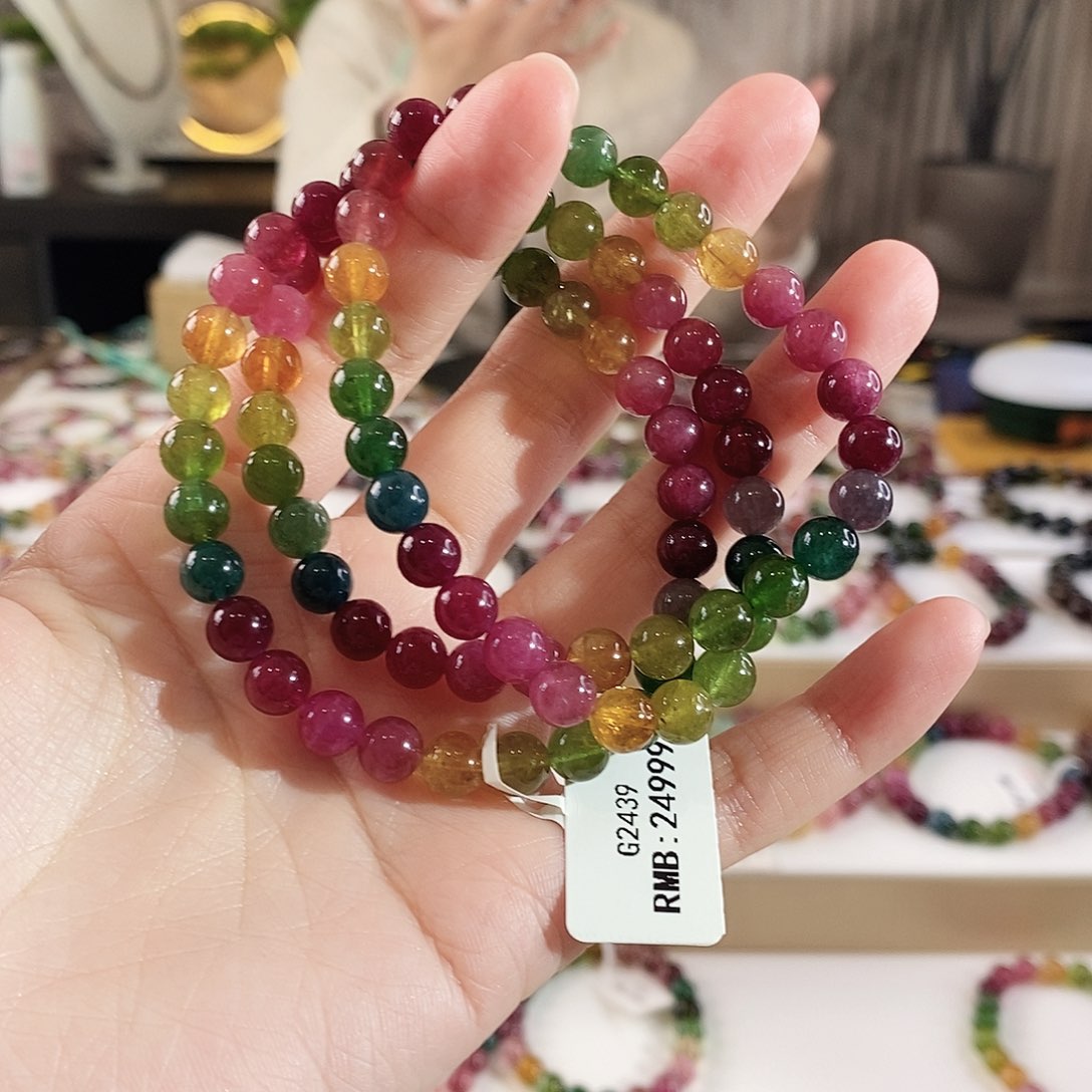 碧玺手串未镶嵌G2439三圈颜色微差
