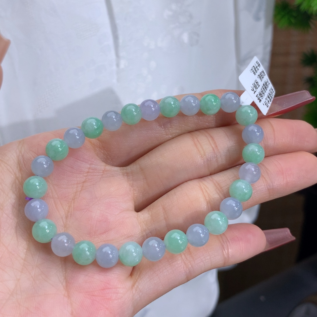 翡翠手链未镶嵌卡6.5胶润双彩手串