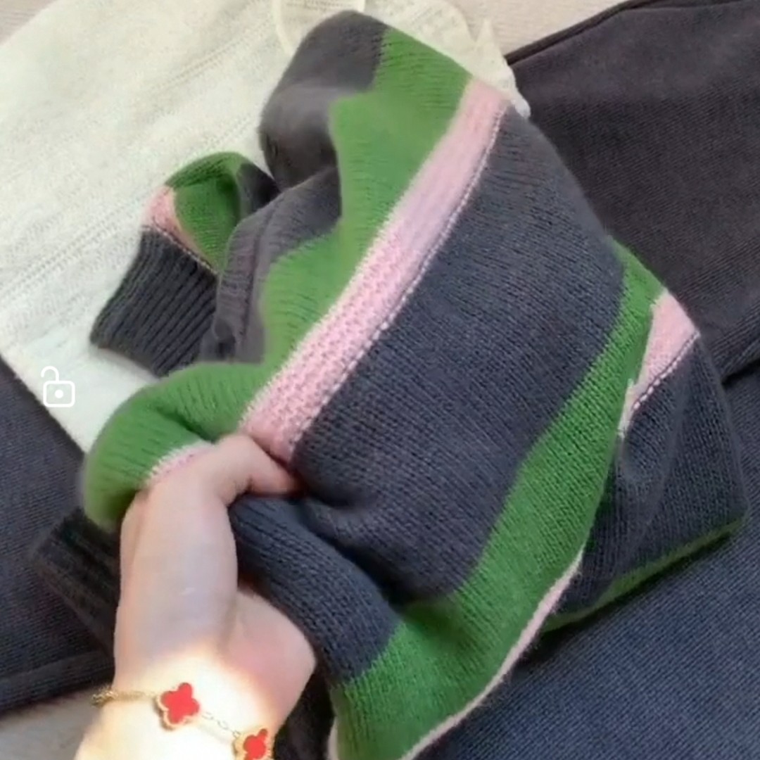 草绿灰色粉色三色套头羊绒衫材料包，不是成品哦