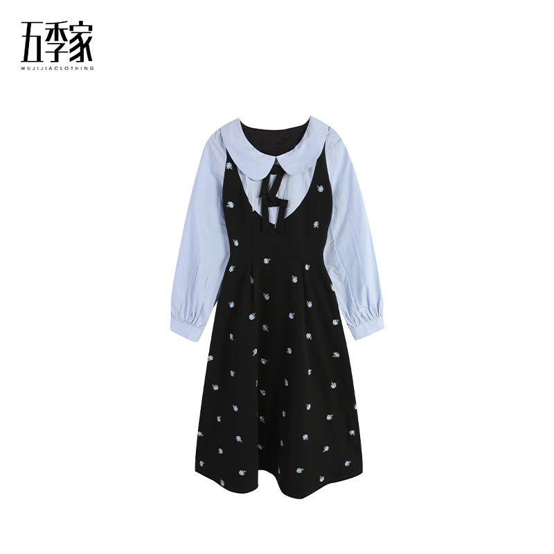 黑拼蓝连衣裙ZL103225