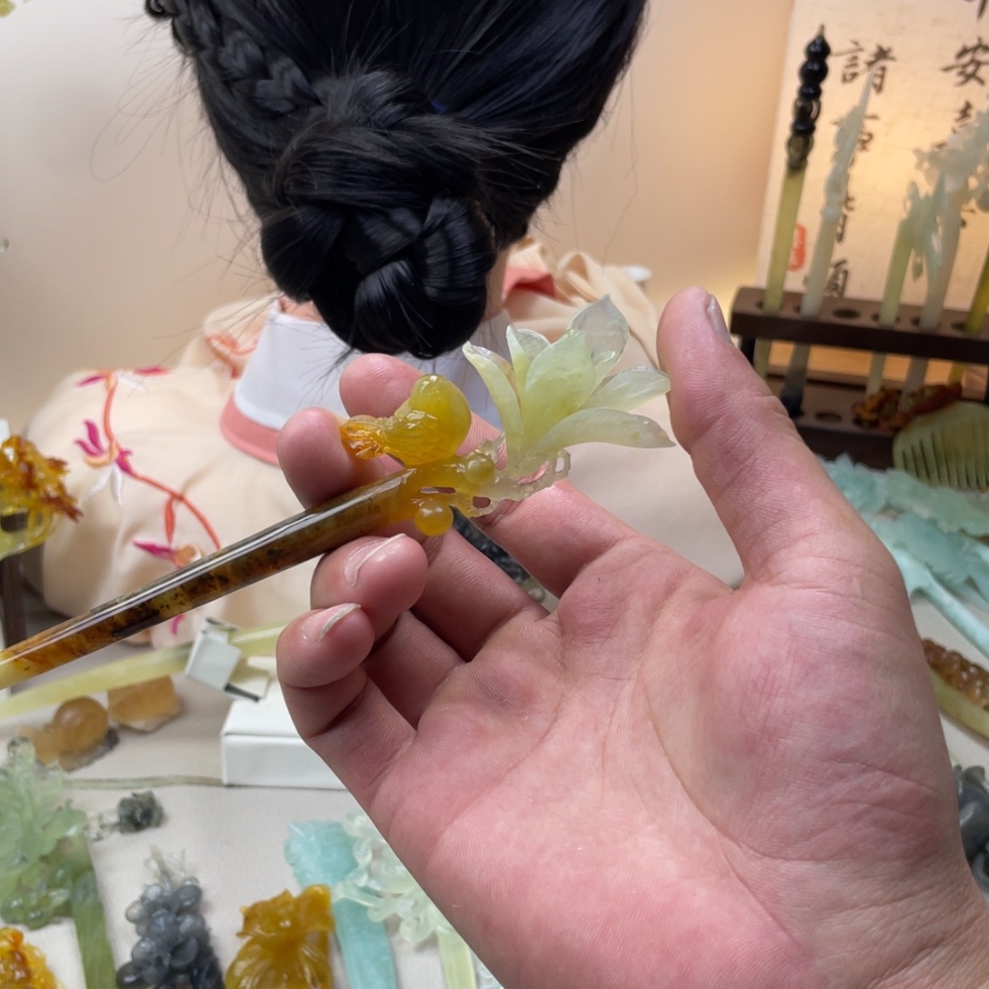 蛇纹石玉合金发饰发簪