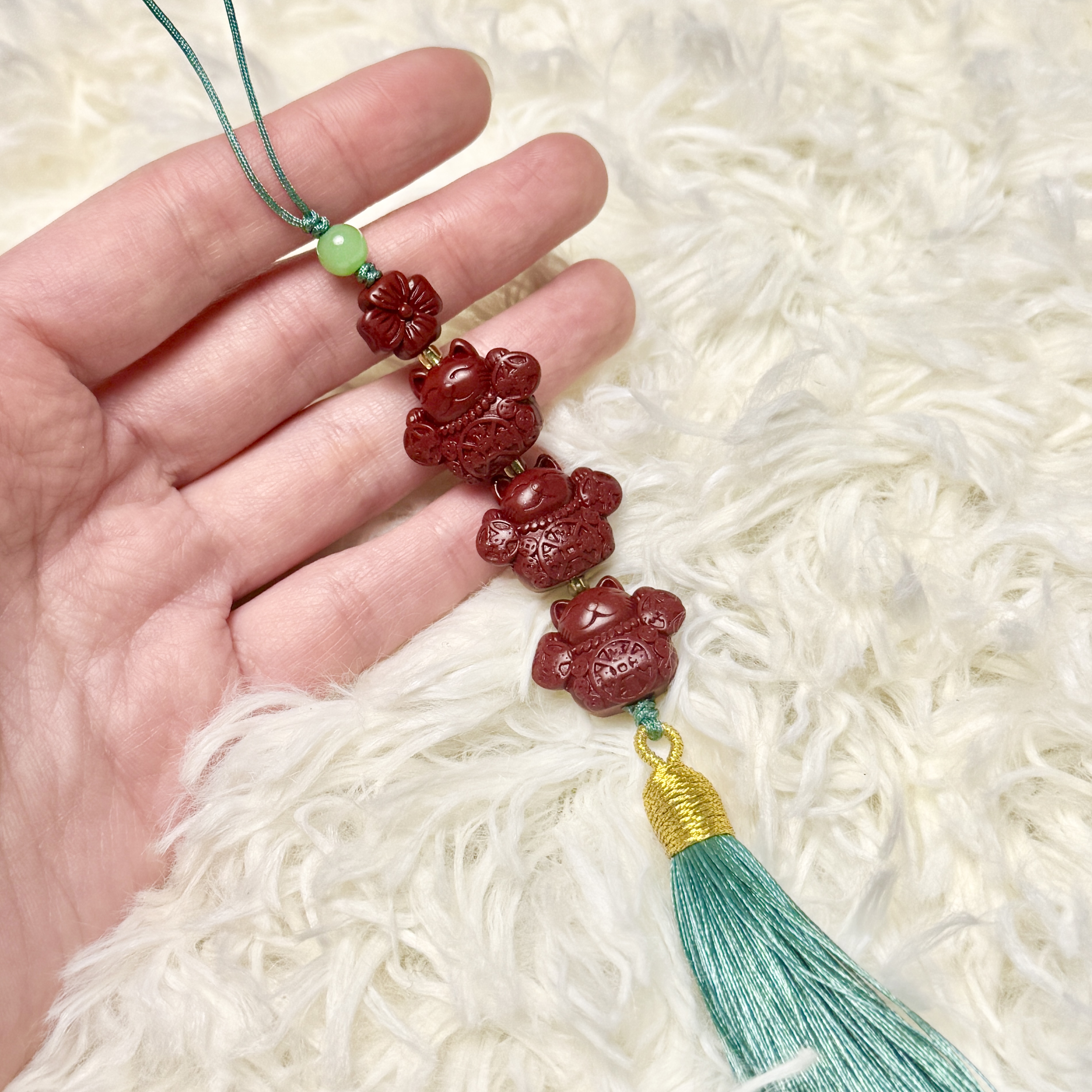 含辰砂工艺品FL033招财猫手机链 （天然珠宝多样性发其一）