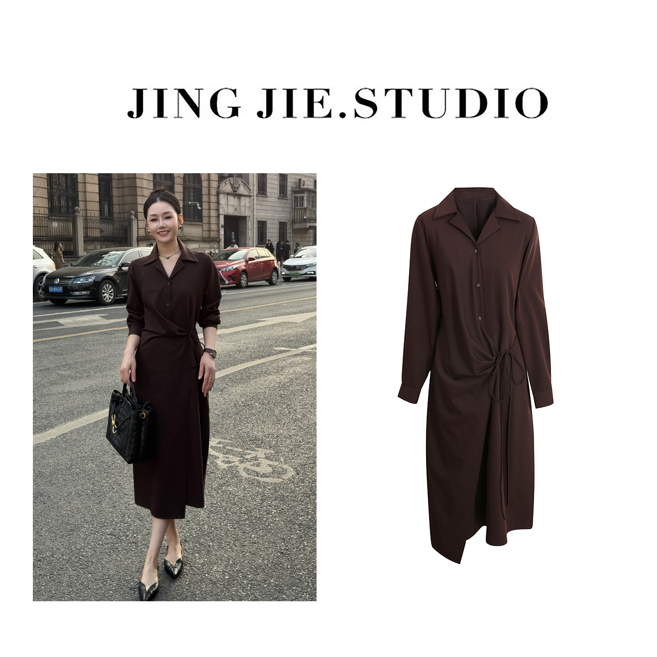 【连衣裙】JINGJIE STUDIO敬姐 春款气质时尚设计显瘦系带长裙96091