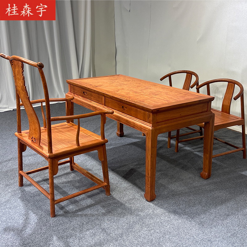 缅甸花梨木干泡茶桌森宇全套厂家家用直销红木家具大果紫檀原木色