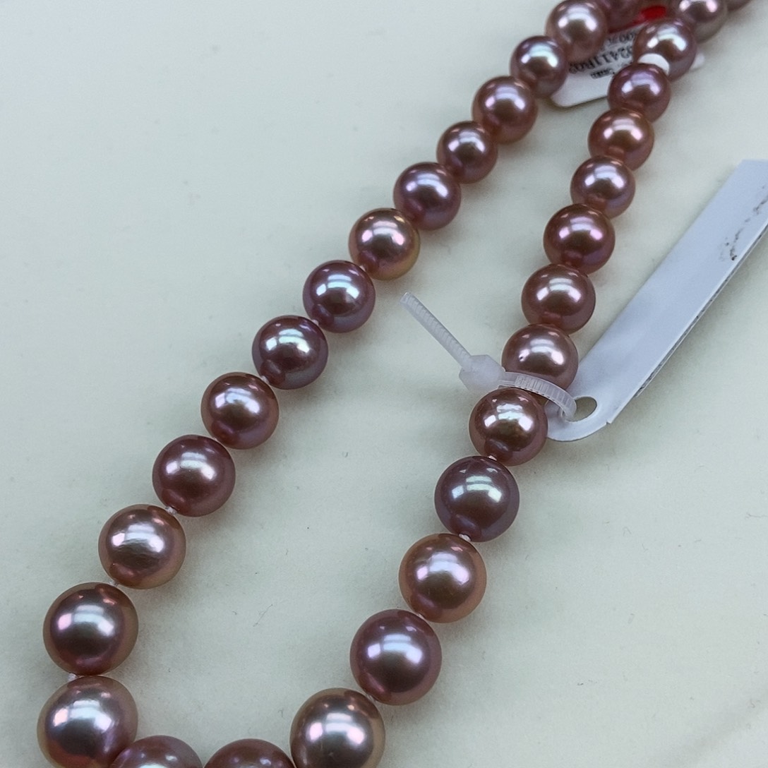 淡水珍珠8.5/10.5正圆极光紫珠超干净银S925镶嵌