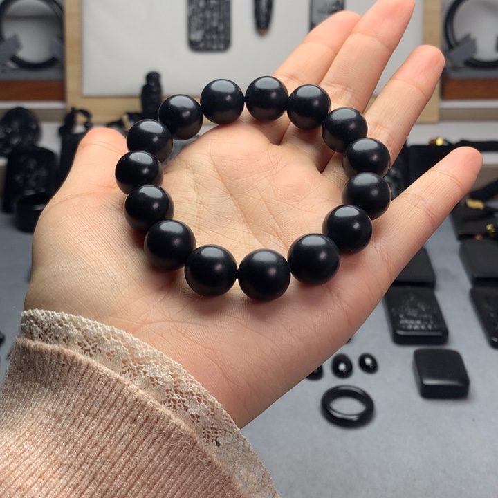 和田玉（墨玉）未镶嵌手串特价14mm