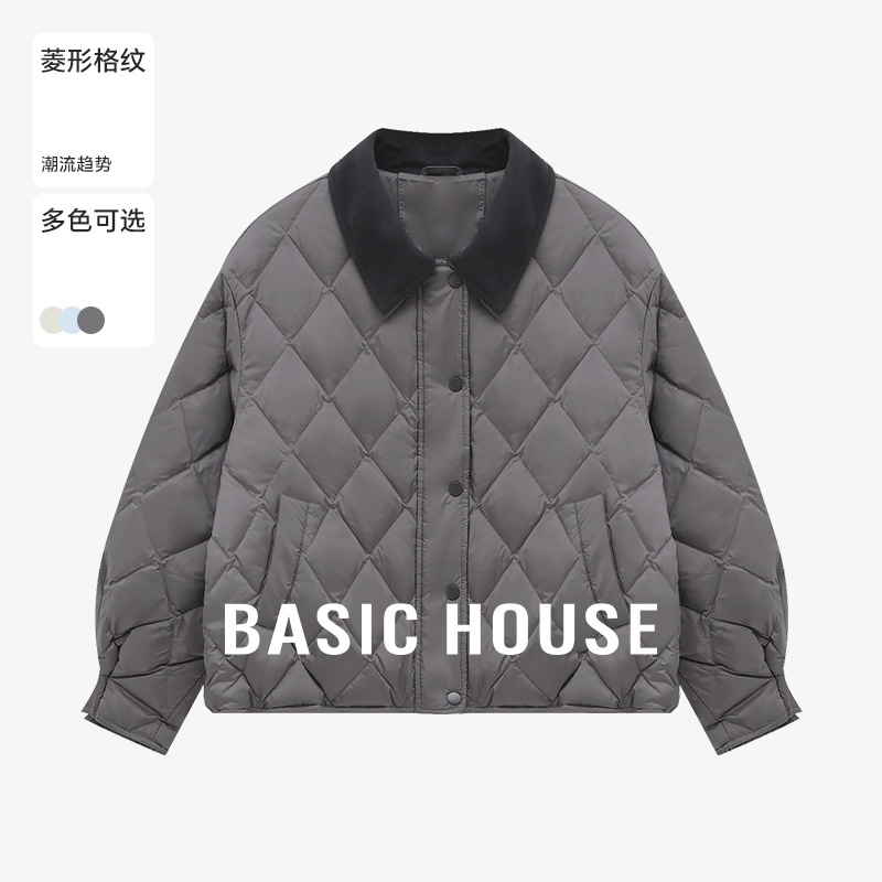 Basic House/百家好冬季新款菱格纹面包羽绒服-B0625B5HKZ2