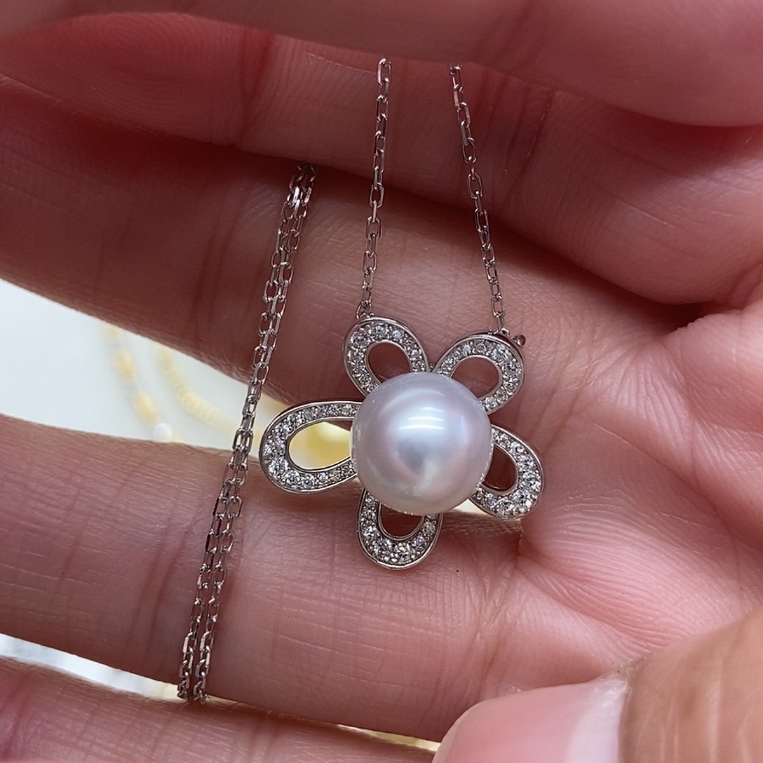 银S925镶嵌海水珍珠套链