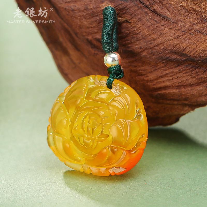 【老银坊】蜜蜡牡丹花牌挂件 多样性发货 发其一 0089609