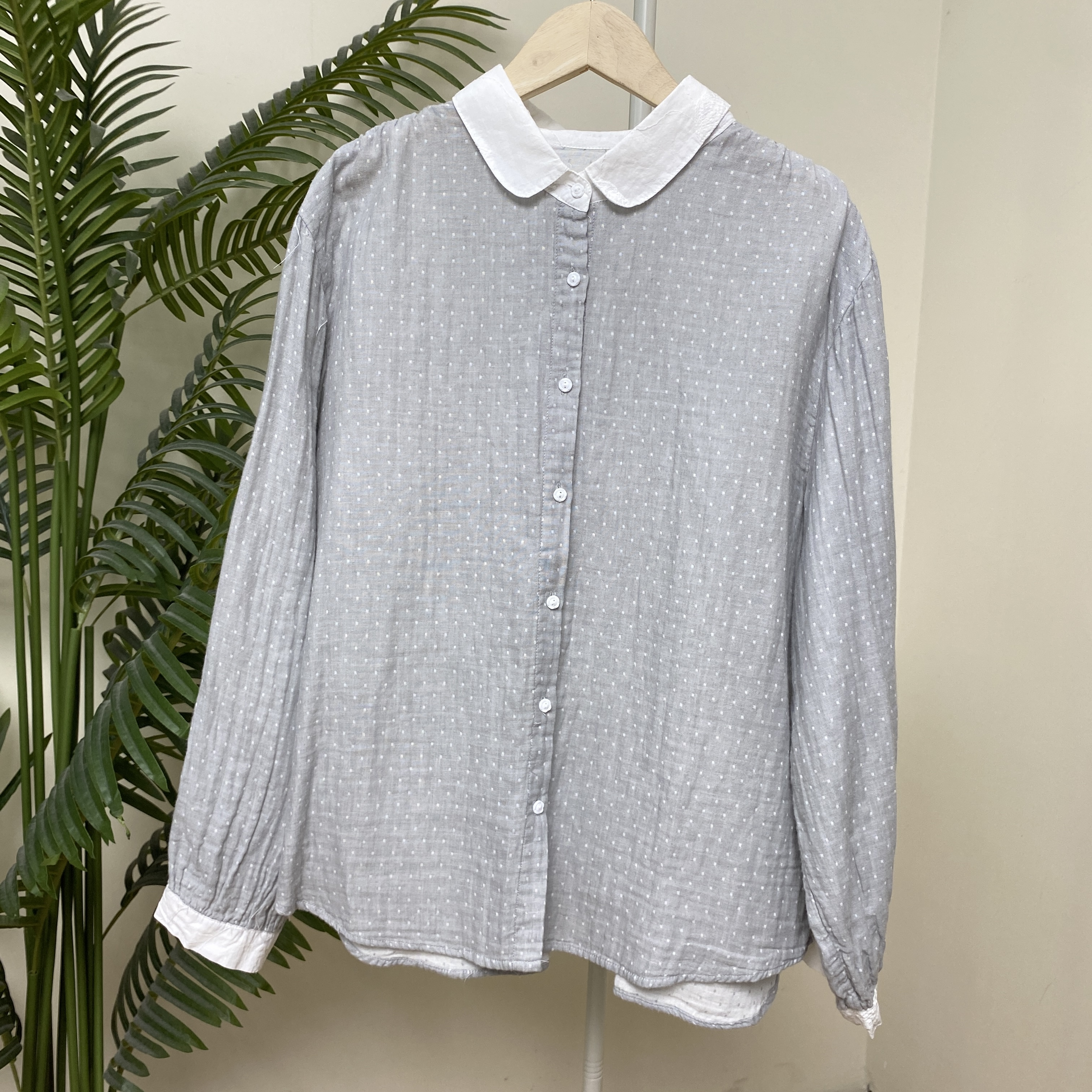 【翻领灰色小波点棉纱衬衫】4109