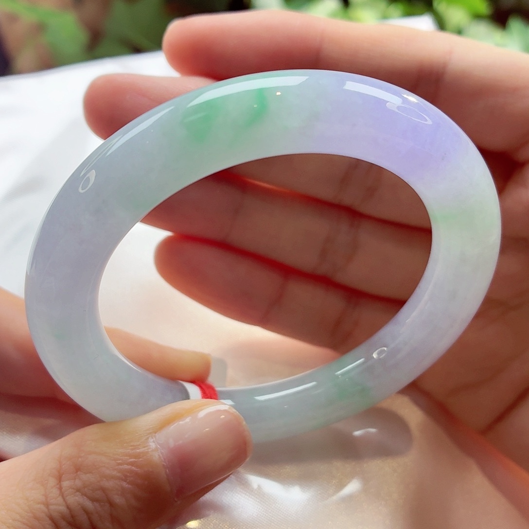 翡翠未镶嵌手镯冰春彩圆条3