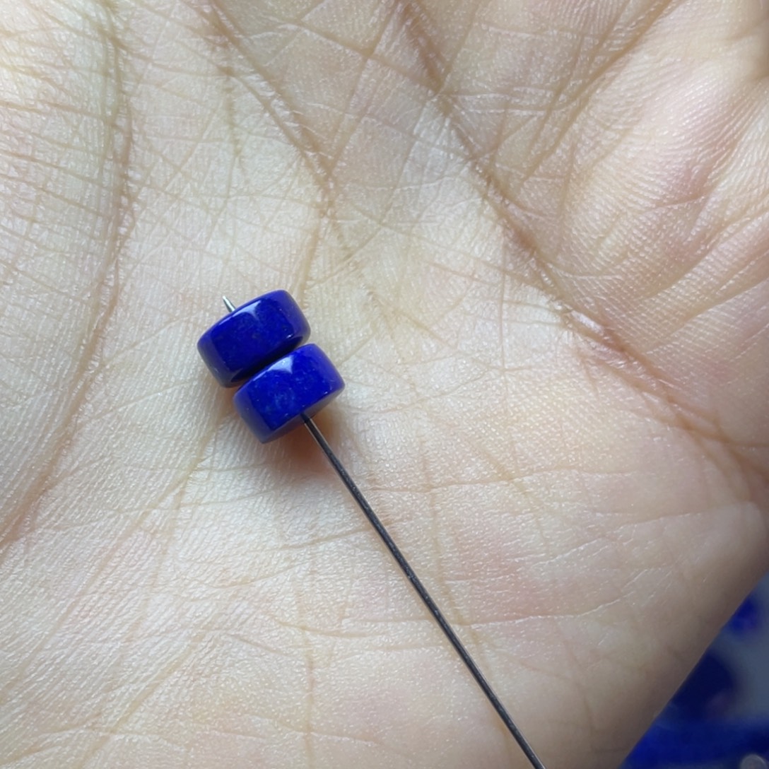 青金石未镶嵌7×4mm直切药片对珠配饰