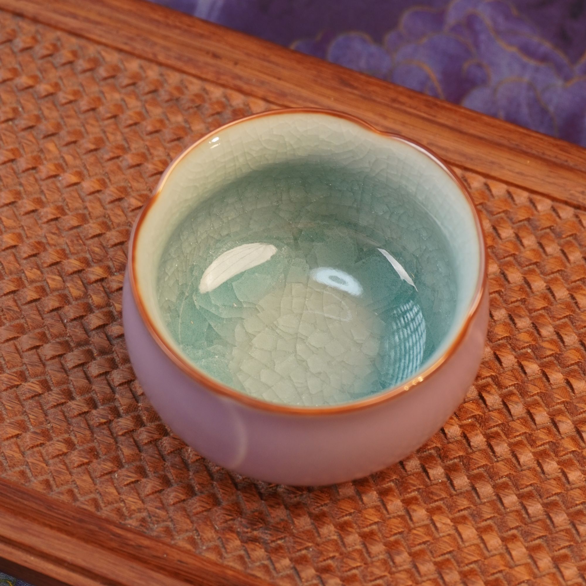 【木槿紫玫瑰杯】开片养线冰裂纹主人杯复古家用精美陶瓷80ml