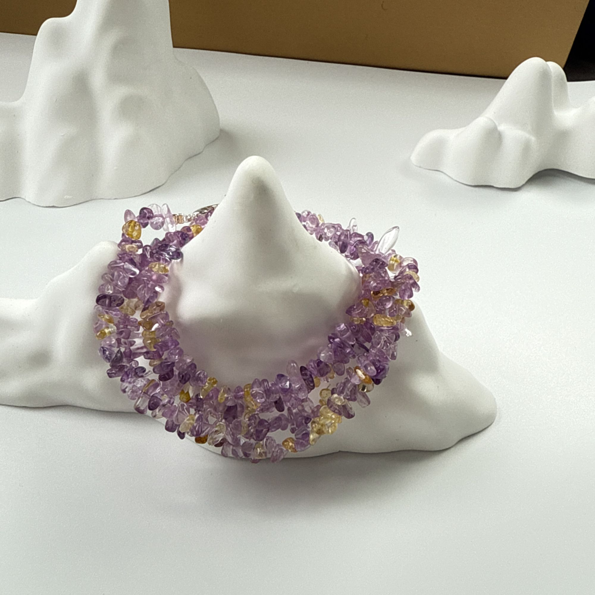 紫黄水晶随形长链毛衣链