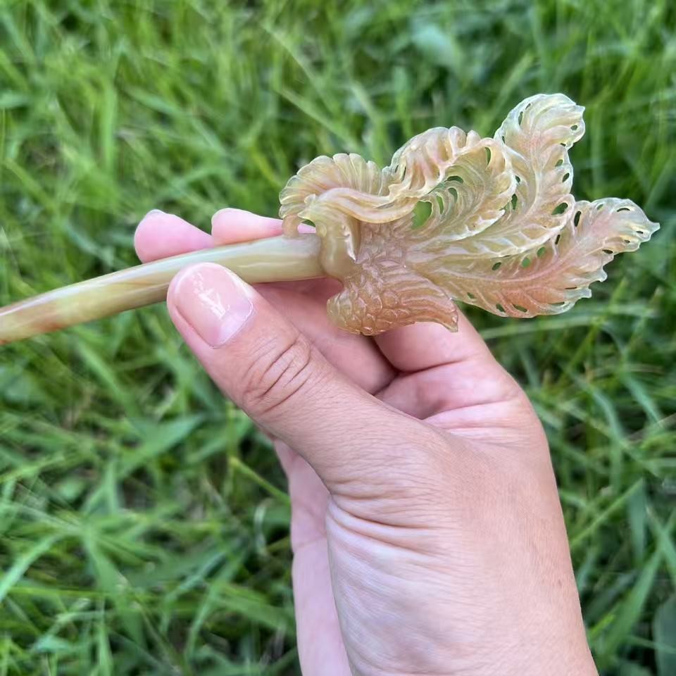 岫玉花玉玉凤发簪