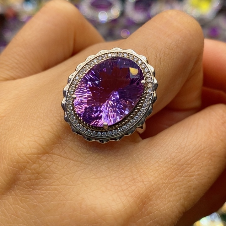 水晶戒指银S925镶嵌水晶戒指