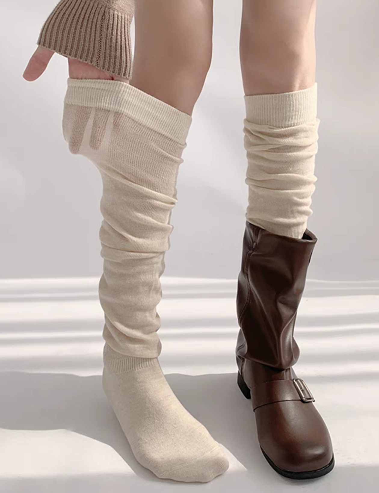 萝茜妮嫚新款美腿塑形公主风薄款夏季透气山系日系长筒可堆堆长袜