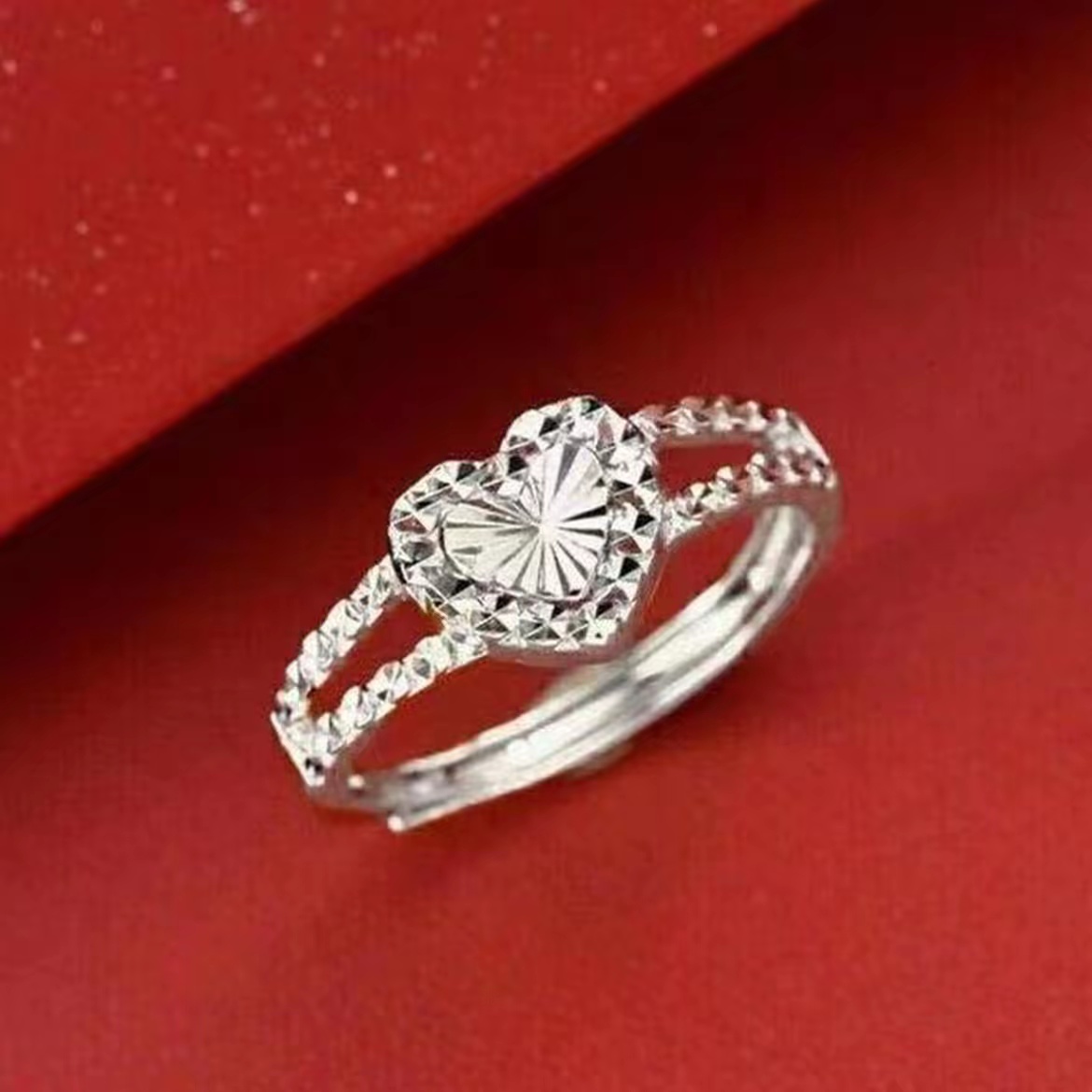 足银戒指 原创爱心设计通用指环甜美风素款轻奢金戒活口41