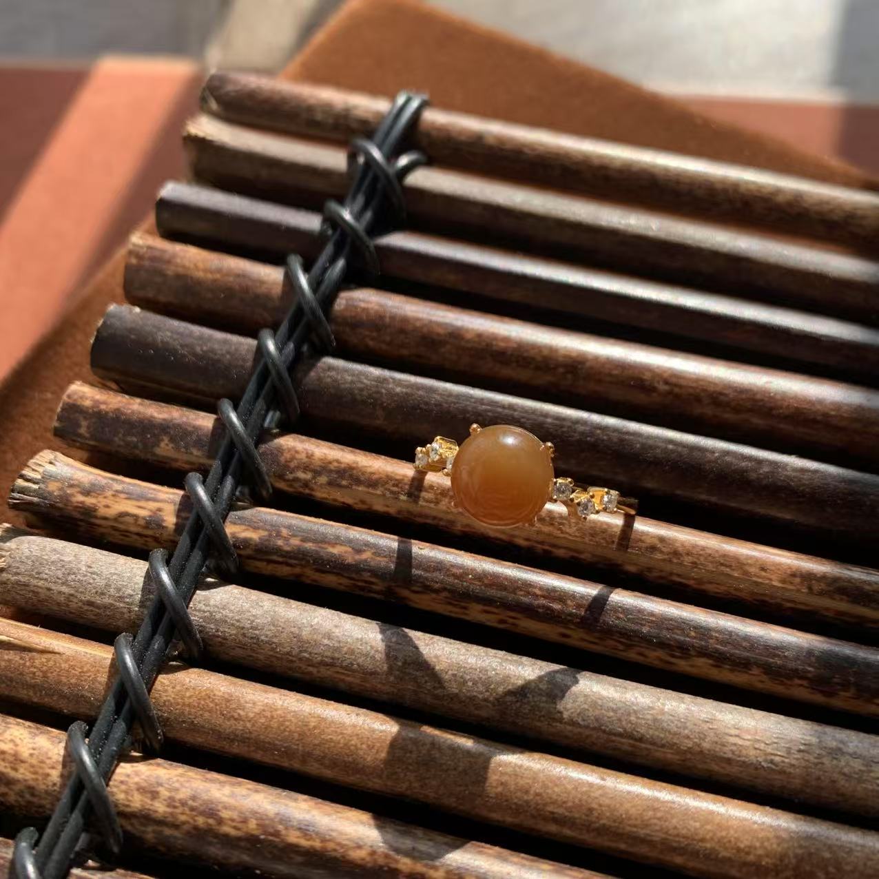 天然和田玉糖玉s925银镶嵌戒指活口可调节A53