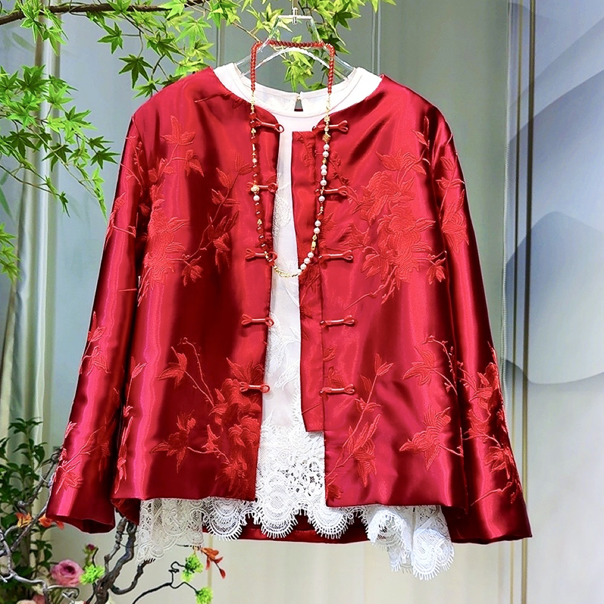 【开门红1】高端新中式醋酸刺绣保棉服外套喜庆红色礼服年服短上衣