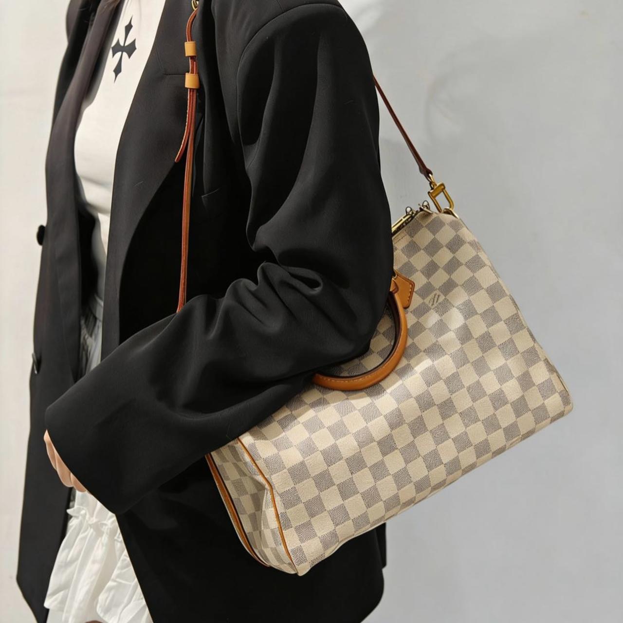 95新 LouisVuitton/路易威登 大吉中古/Lv白棋盘格speedy30斜挎包