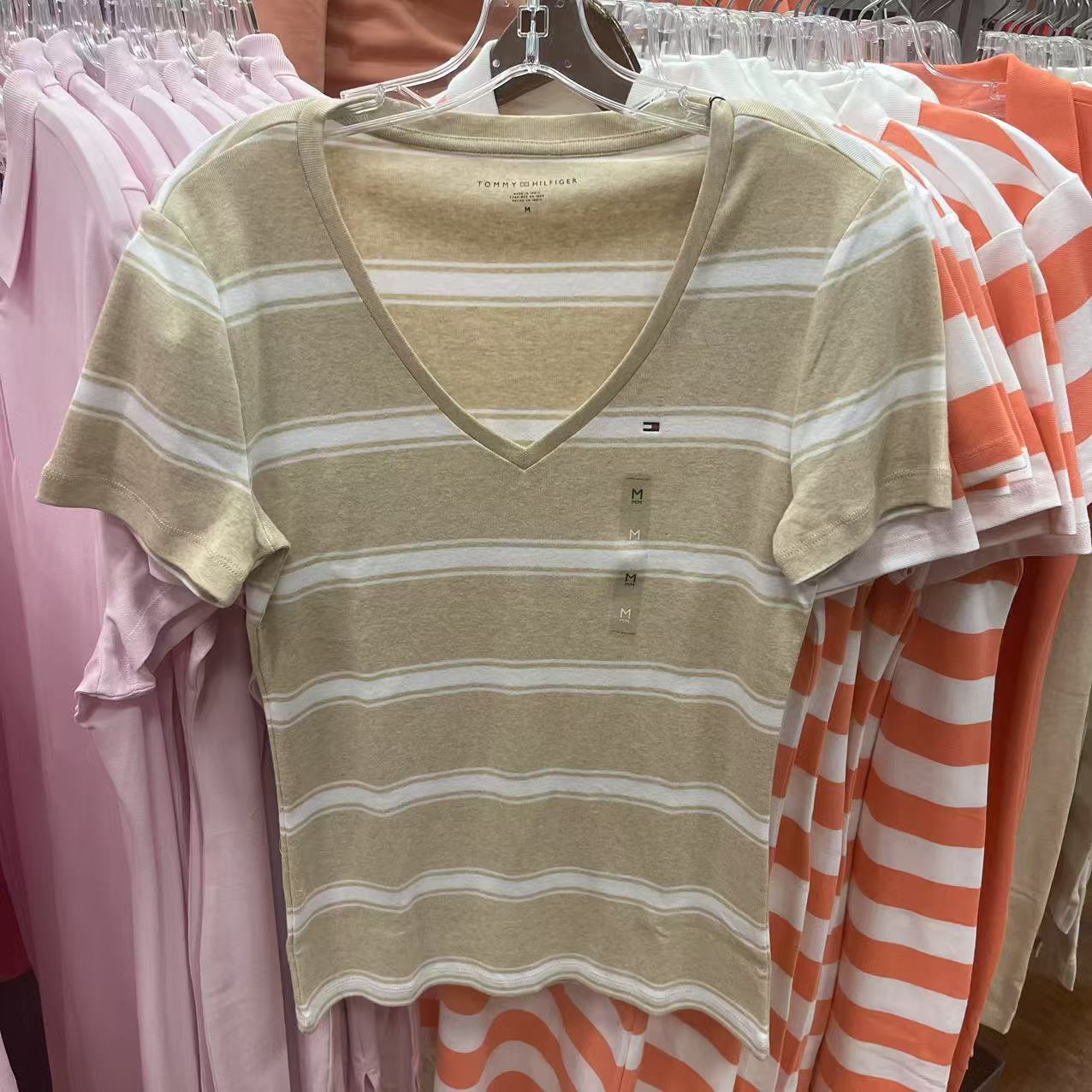 tommy Hilfiger女士v领条纹T恤