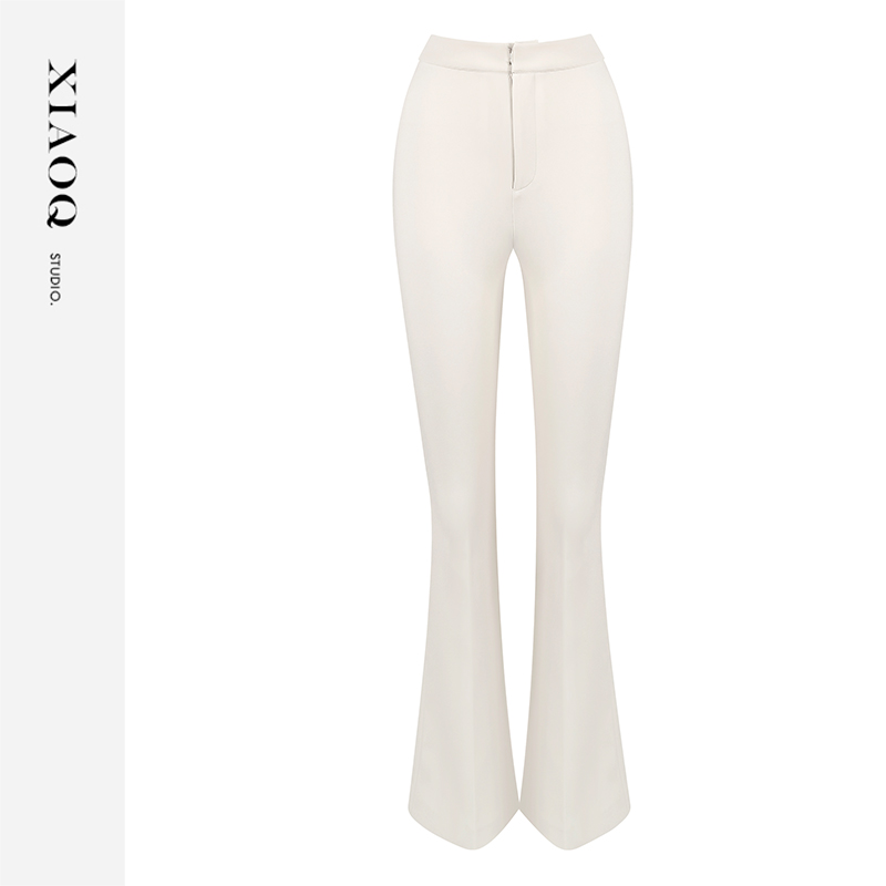 XIAOQ「都市流线」四季百搭高腰微喇9分显瘦垂坠时尚气质长裤74569