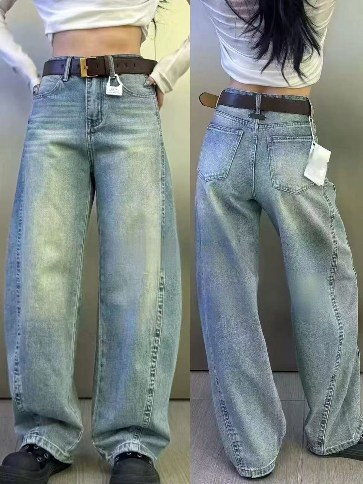 2025弯刀牛仔裤显瘦显腿直高腰牛仔裤89798