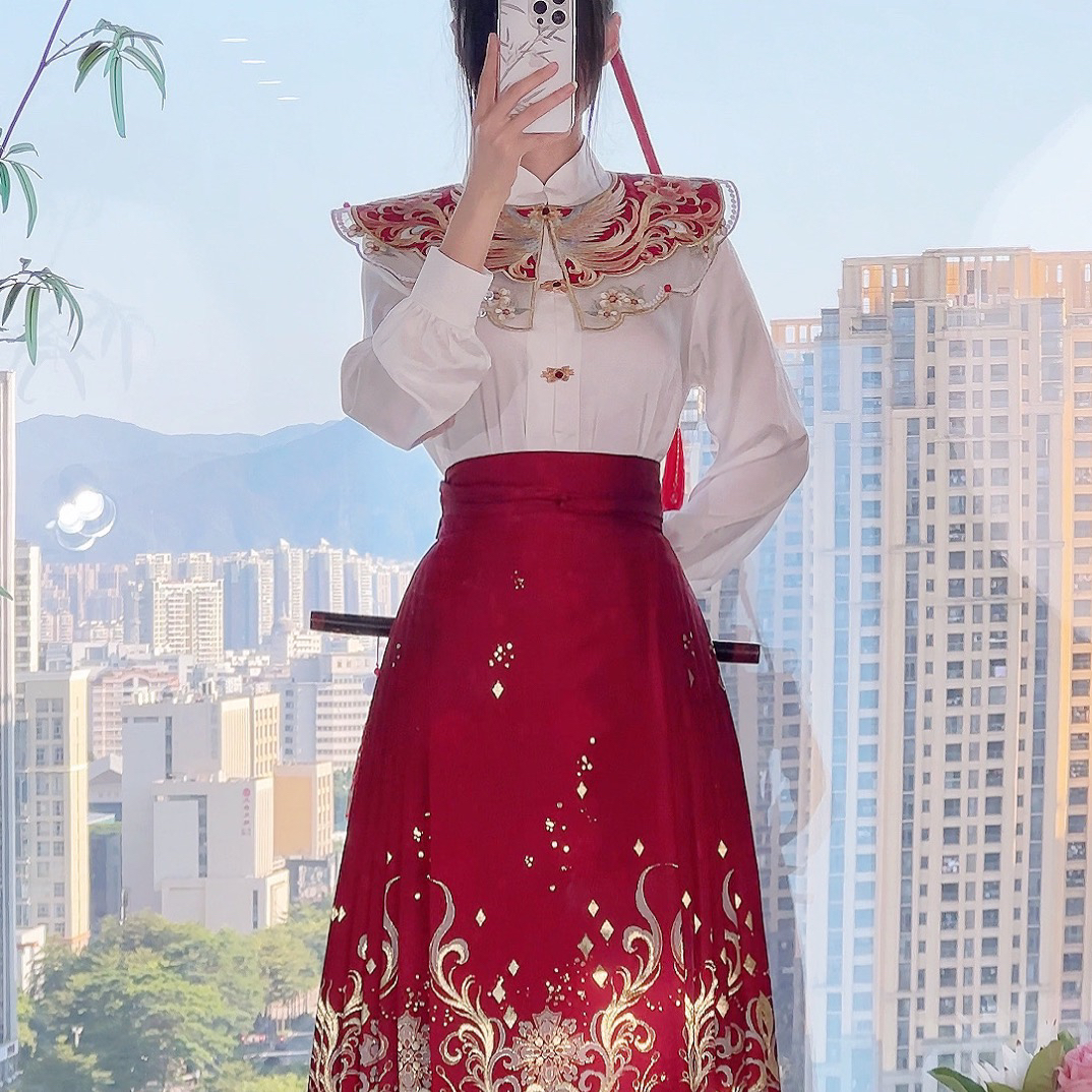 云若兮【良缘】马面立领对襟衬衫女汉元素龙凤暗纹提花大码日常通勤