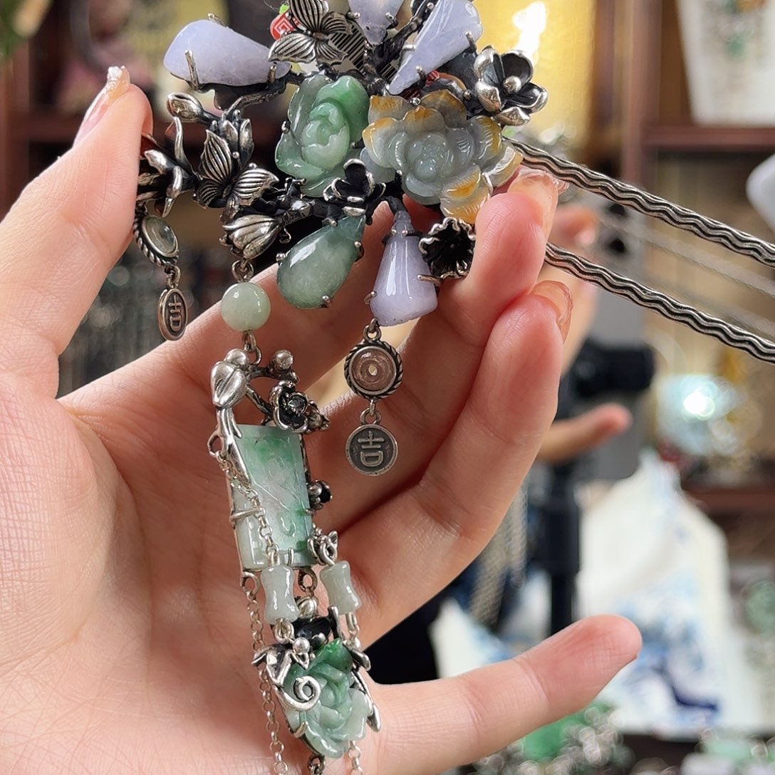 翡翠银S925镶嵌发饰